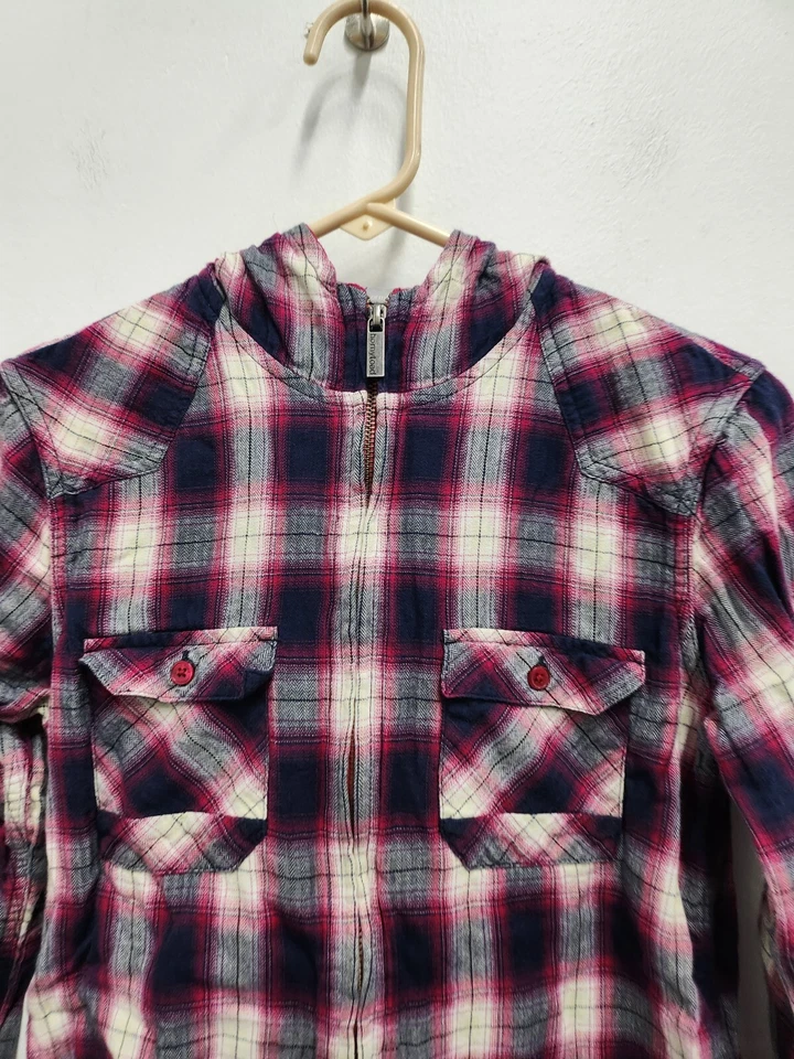 Sudadera con capucha de franela Horny Toad Toad & Co para mujer pequeña azul marino roja a cuadros Gorpcore exterior Foto 2 de 4