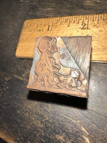 Print Block ( Little Girl Walking a Human on Leash ) Copper Face Weird Image!!