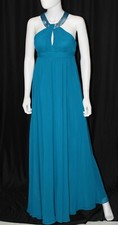 Aiden Mattox Dark Teal Sheer Long Gown Dress Sz 4 Silver Sequins Pageant Formal
