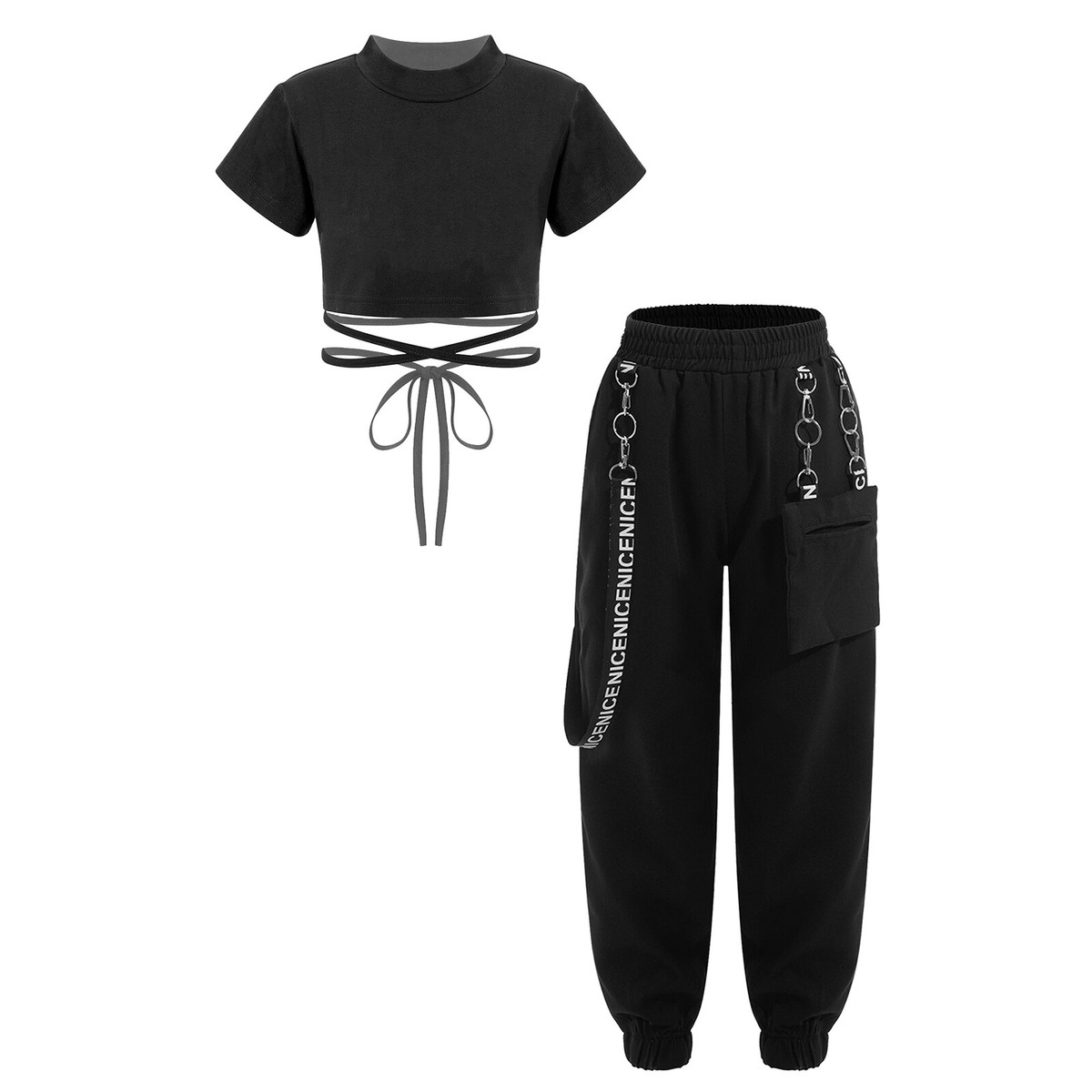 Casual Sportswear Sweatpants With Crop Top Outfit Kid Girls 2pcs