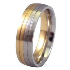 Half Gold Color Half Steel Wedding Band Mens Womens Balance Ring 6mm Sizes 5-15