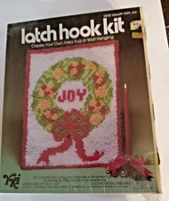 Vintage 1980 Latch Hook Rug Kit Valiant Yarn Crafts- Christmas Joy Wreath 18x24