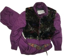 Vtg 80s 90s Purple FERA Ladies Size 10 One piece SKI SUIT Snowsuit Vest Belt