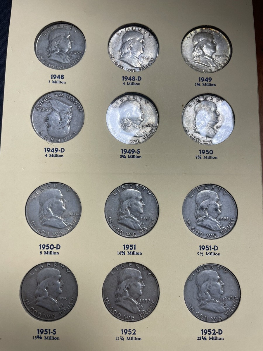 Benj Franklin Head Half Dollar 1948-1963 Silver and 1964 Kennedy