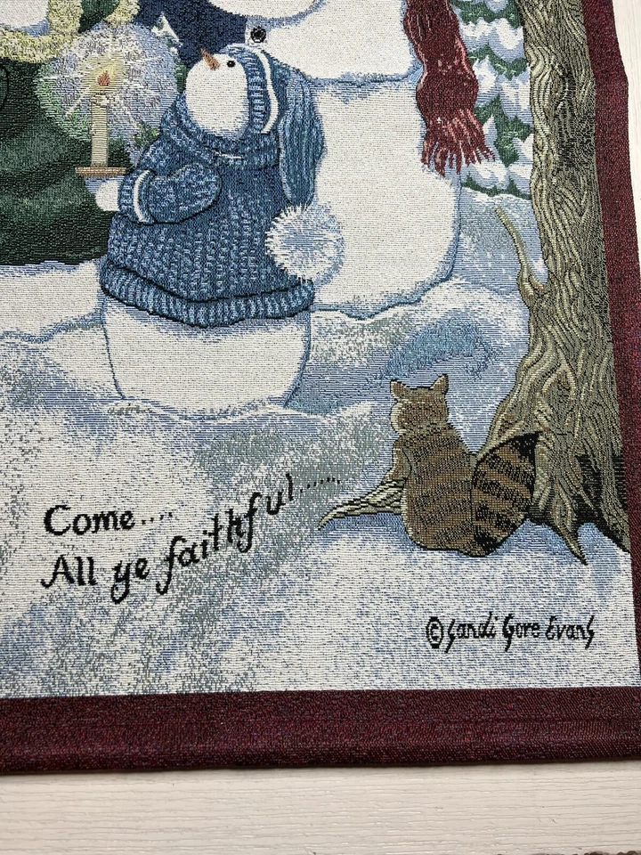 Sandi Gore Evan’s Tapiz Colgante en la Pared Muñeco de Nieve “Come All Ye Faithful” 37” x 25” Foto 2 de 4