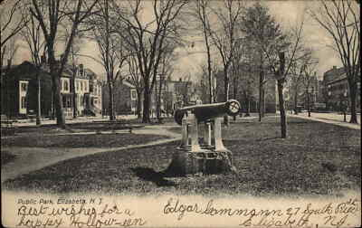 #ad Elizabeth New Jersey NJ Public Park Cannon Monument c1910 Vintage Postcard $5.93