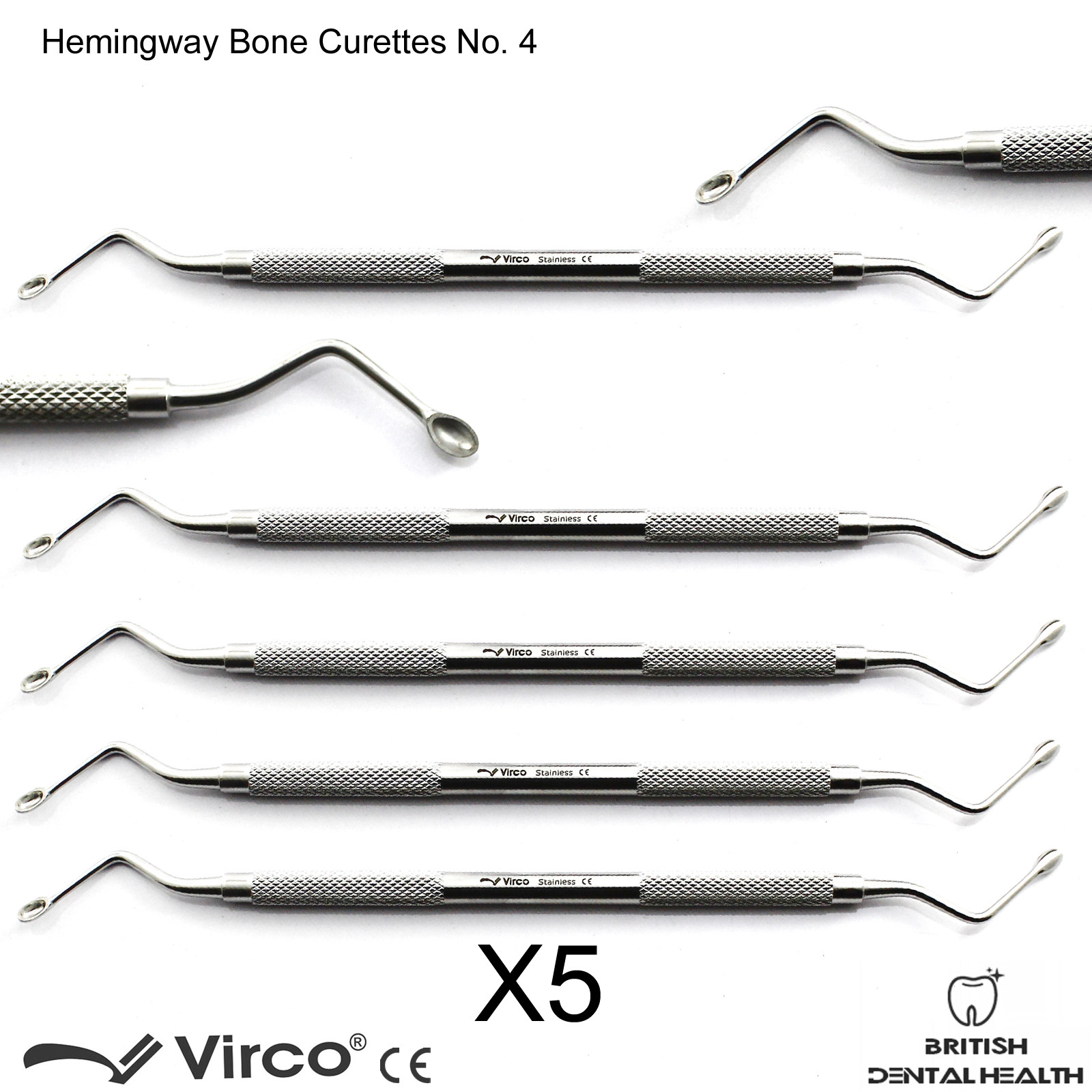 5X HEMINGWAY KNOCHENKÜRETTEN Nr. 4 LÖFFEL SCHAUFEL PARODONTAL ZAHNIMPLANTATLABOR