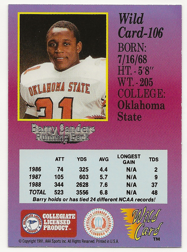 1991 Wild Card 106 Barry Sanders 5 EBay