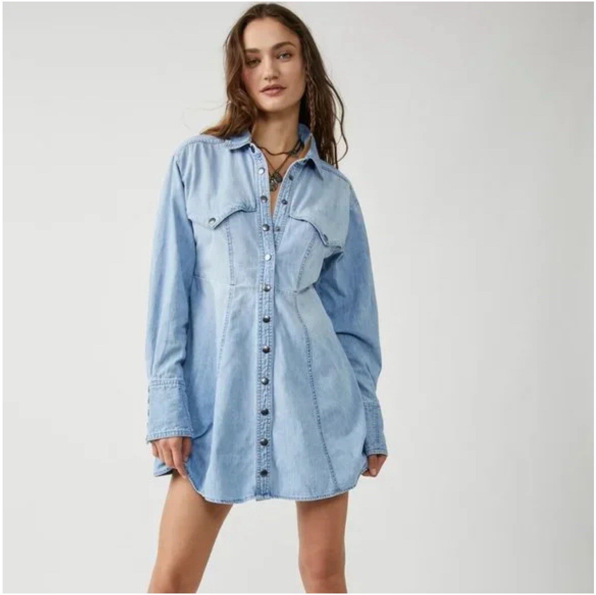 Free People We the Free Sammi Mini Denim Dress Size Extra Small