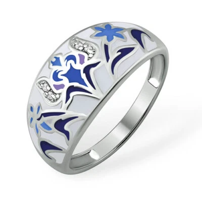 Ring Fingerring Silberring Damenring Silber Emaille Zirkonia Stein Damenschmuck - Bild 1 von 3