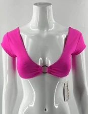 Tinibikini Swimsuit Top Size Small Hot Pink Cropped Short Sleeve Womens NEW