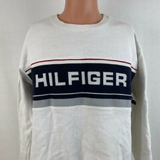 Vintage Tommy Hilfiger Sweater Mens Size L White Crewneck Spell Out