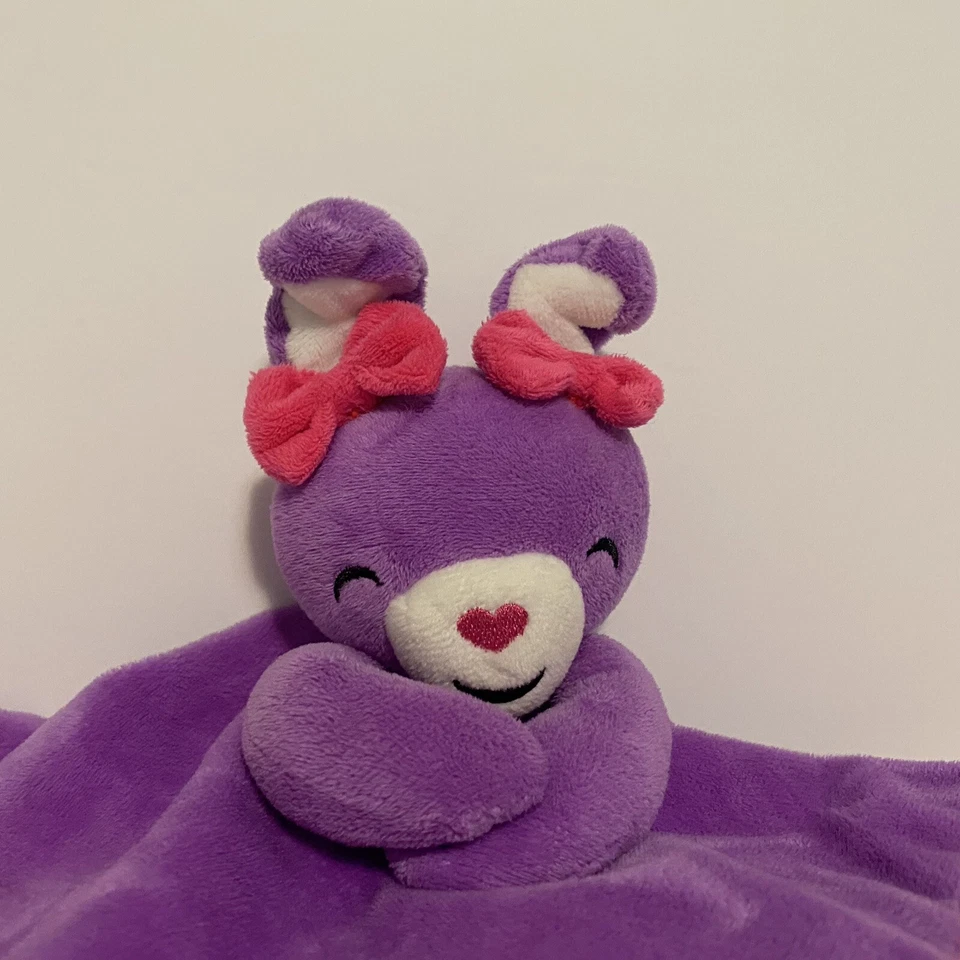 Manta de seguridad Fisher Price Bunny Lovey púrpura rosa borde satinado bebé niña Foto 2 de 4