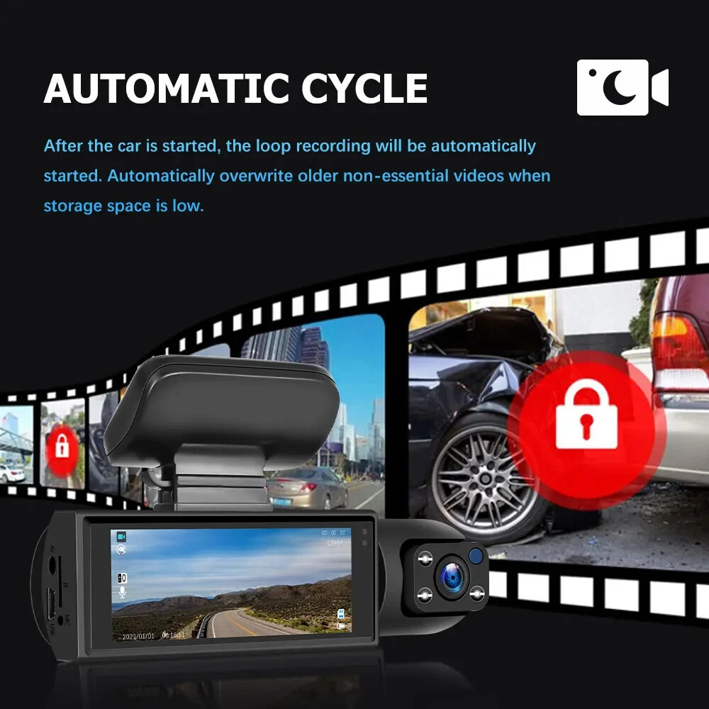 Dash Cam Autodvr Auto 1080p Doppia Lente, Visione Notturna, Registratore Guida - Miniatura 5