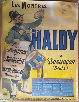 Original ANTIQUE Les Montres HALDY Pocket WATCH Horology RETAILER French POSTER