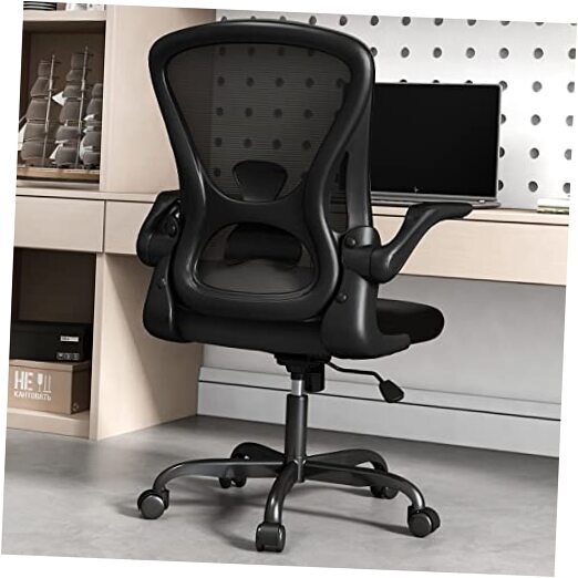 Ergonomic Desk Chair with Padded Flip up Armrest and Supportive Lumbar Black-image