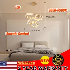 Modern 3 Ring Chandelier Golden Pendant Lamp Round LED Ceiling Light Hanging