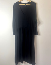 Taking Shape Sz 18 Black Warmer Bamboo Knit Empire Waist 3/4 Sl Tiered Midi Dres