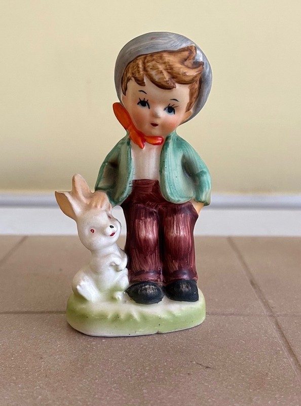 Norleans Ceramic Figure Boy w/Bunny Rabbit Made in Japan