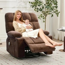 Oversized Massage Recliner Chair w/ Heat, Swivel Rocker Sofa for Living Room