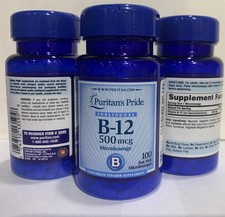 3 Pack Puritan's Pride Vitamin B-12 500 mcg Sublingual 100 Microlozenges