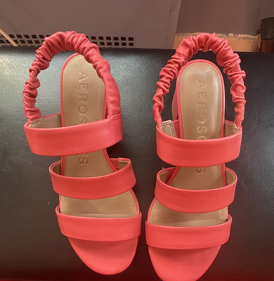 Aerosoles Strappy Pink Leather Sandals Ruched Block Heel Adjustable Strap 8W