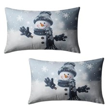 Navy Blue Snowman Lumbar Pillow Covers 12x20 20" x 12" Pack of 2 Snowman-1