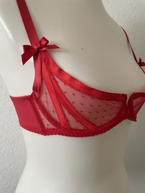 Agent Provocateur Bra Women Sz 32B Ellora Demi Polka Dot Sheer Red Lingerie