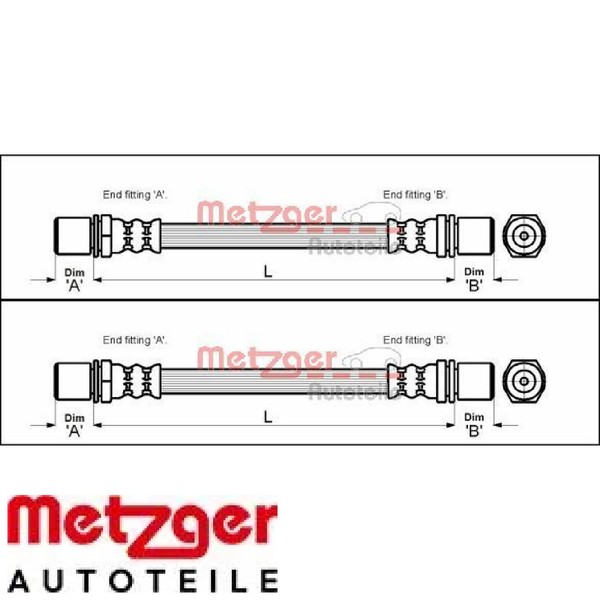 2X Bremsschlauch Metzger 4112214 2 BremsschläUche Rechts Links Hinten-image