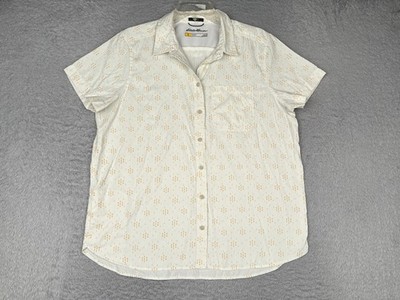 Eddie Bauer Shirt Womens Large White Short Sleeve Button Travex Geometric Travel