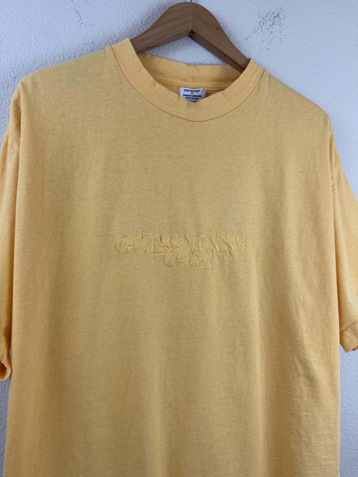 Vintage Guess Jeans Shirt Mens Medium Yellow Embroidered Logo Made In USA 90s