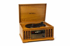 Detrola KM837 Record Player Turntable Brown AM/FM Radio Cassette CD Stereo RCA