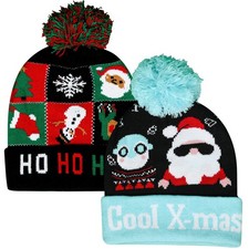 Kids Girls Hat Xmas Ho Pudding Knit Bobble Pom Winter Warm Cozy Hats
