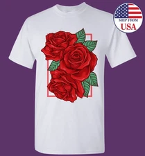 Red Roses T-Shirt Beautiful Floral Graphic Tee Botanical Flower Lover Gift