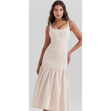 House of CB Amore Dropped Waist Midi Dress Cream Off White Size L+