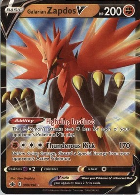 Galarian Zapdos V Ultra Rare SWSH06: Chilling Reign 080/198 NM Holo
