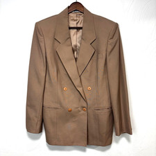 JG Hook Vintage Brown Double Breasted Blazer Womens Size 10 Wool Blend Korea