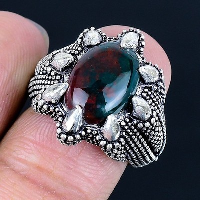 Bloodstone Handmade 925 Sterling Silver Jewelry Ring US Size 7 m570