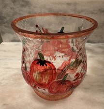 Yankee Candle Crackle Glass Fall Votive Holder Pumpkins Leaves 3-1/2