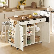 Mobile Kitchen Island W/ Drop Leaf Portable Island W/ Spice Rack Mobile Cart W/