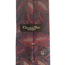 Christian Dior Monsieur Mens Tie Navy Blue Red Abstract Leaf Silk Blend USA Made