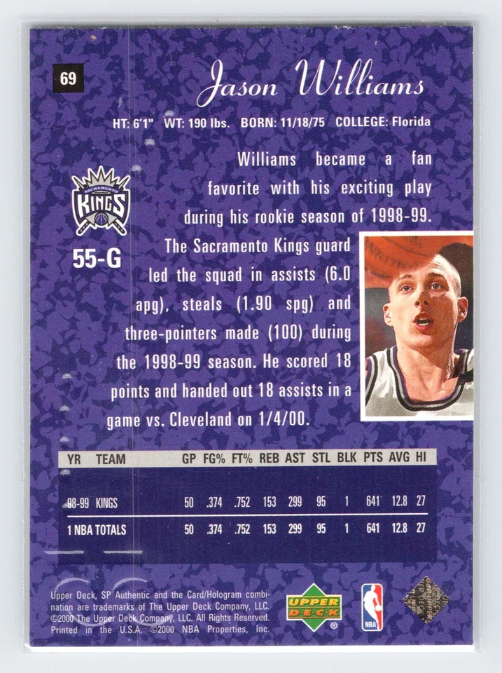 1999-00 SP Authentic #69 Jason Williams - Image 2 of 2