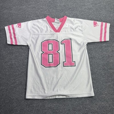 Randy Moss 81 New England Patriots NFL Jersey Girls Medium White Pink Football