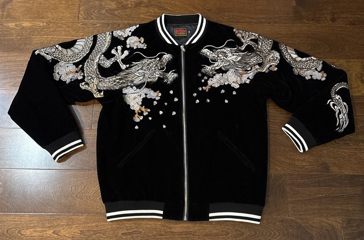 Mens Souvenir Bomber Jacket Japanese Pattern Embroidery Sukajan