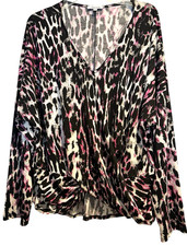 White Birch Top Size 2X Black Pink Animal Print V Neck Twist Front