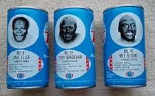 3 DIFFERENT VINTAGE RC COLA CANS NFL - TERRY BRADSHAW - MEL BLOUNT - CARL ELLER