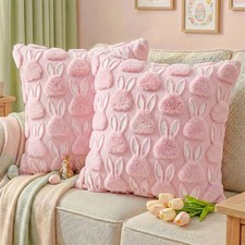 Easter Pillow Covers 18x18 inch Set of 2, Easter Decorations White Ears Pink