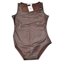 Everyday Chic Boutique Brown Faux Leather Bodysuit Size Small