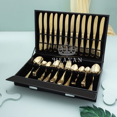 Luxus 92-teiliges Goldbesteckset für 12 | Vergoldet Edelstahl Besteck Geschenkbox