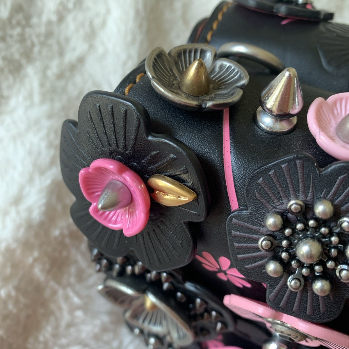 Coach 1941 Black Pink Tea Rose Appliqué Double Dinky Bag 86854 EUC
